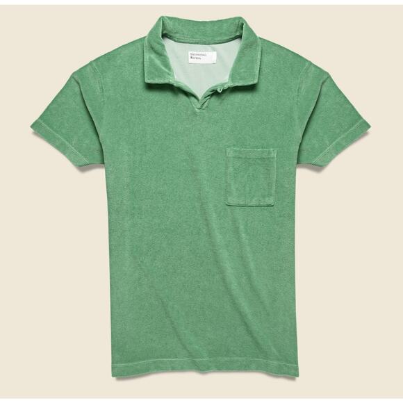 Universal Works Men’s Vacation Polo Lightweight Terry Green Size XL - Picture 5 of 5